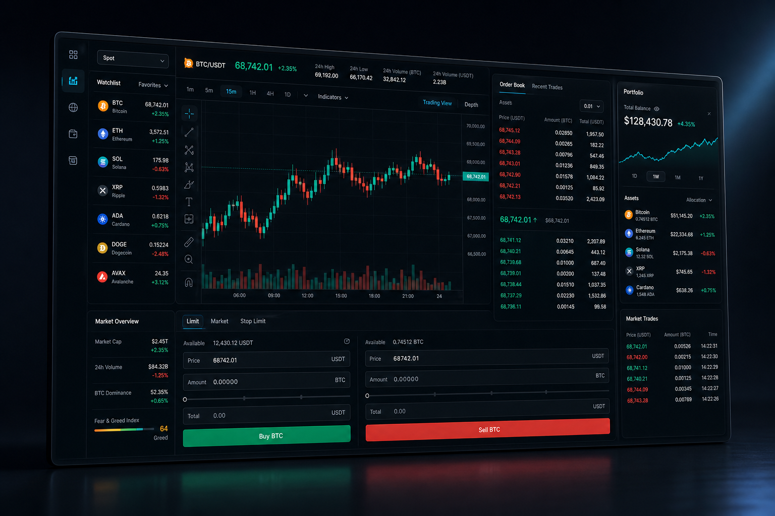 Exchange terminal dashboard preview
