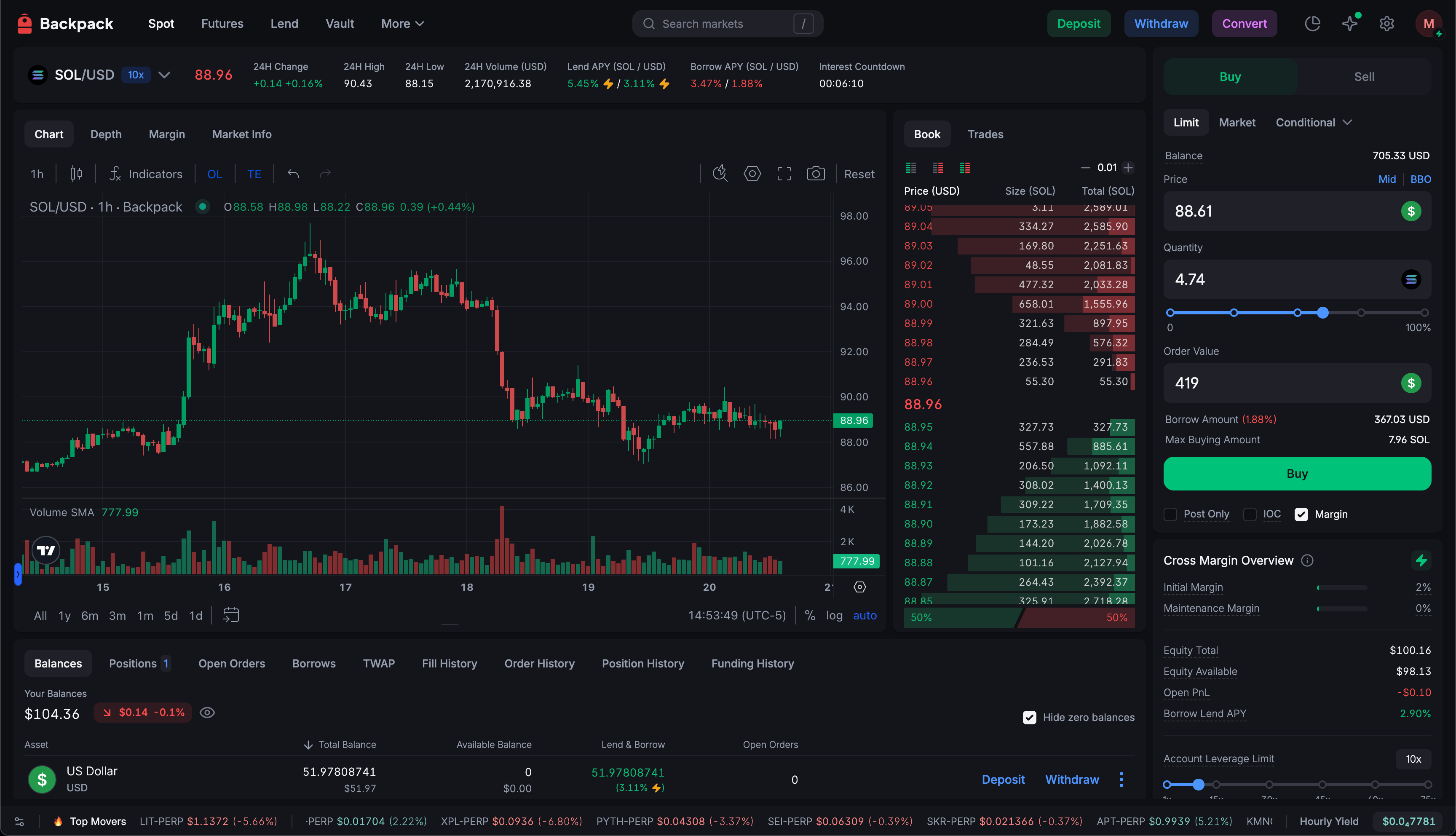 Dark trading terminal interface preview